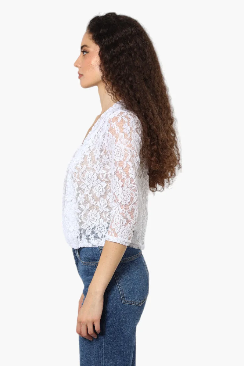 Impress Floral Lace 3/4 Sleeve Wrap Cardigan - White