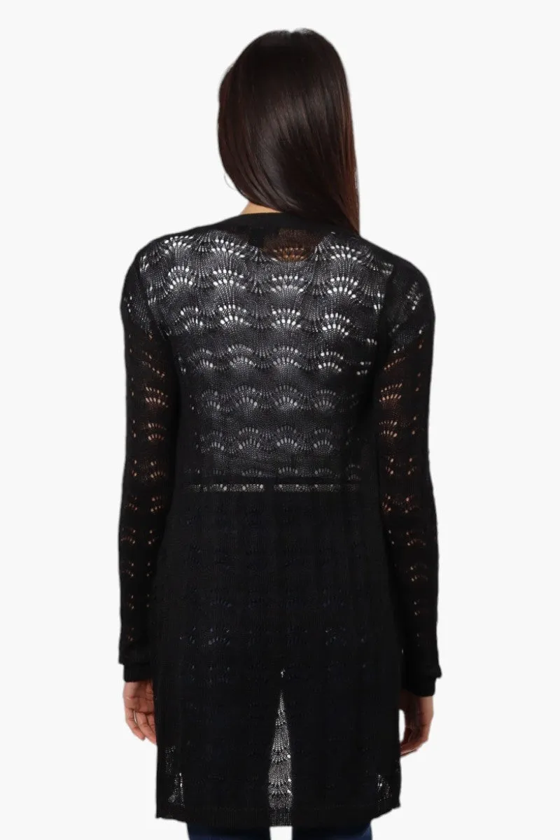 Impress Long Sleeve Crochet Shrug Cardigan - Black