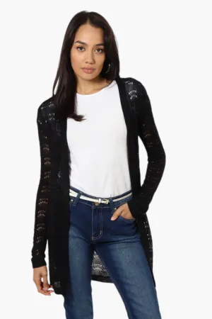 Impress Long Sleeve Crochet Shrug Cardigan - Black