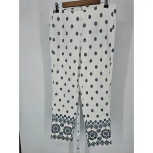 J Jill Womens Sz 10 Essential Cotton Pull On Pants White Blue Floral