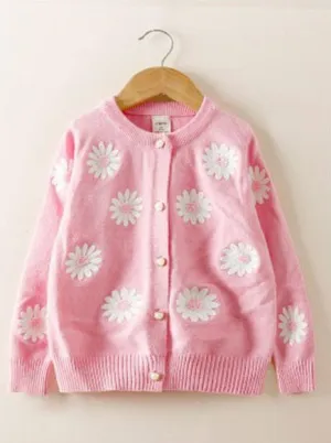 Kids Girls Pretty Flower Printed Round Neck Warm Lovely Cardigan   C1859JPKGC