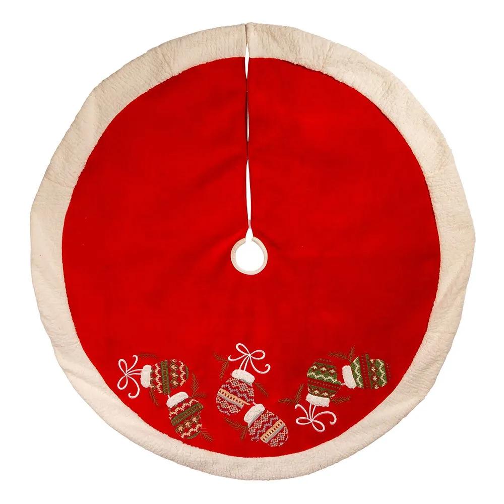 Kurt Adler 48-Inch Red Tree Skirt with Mitten Border