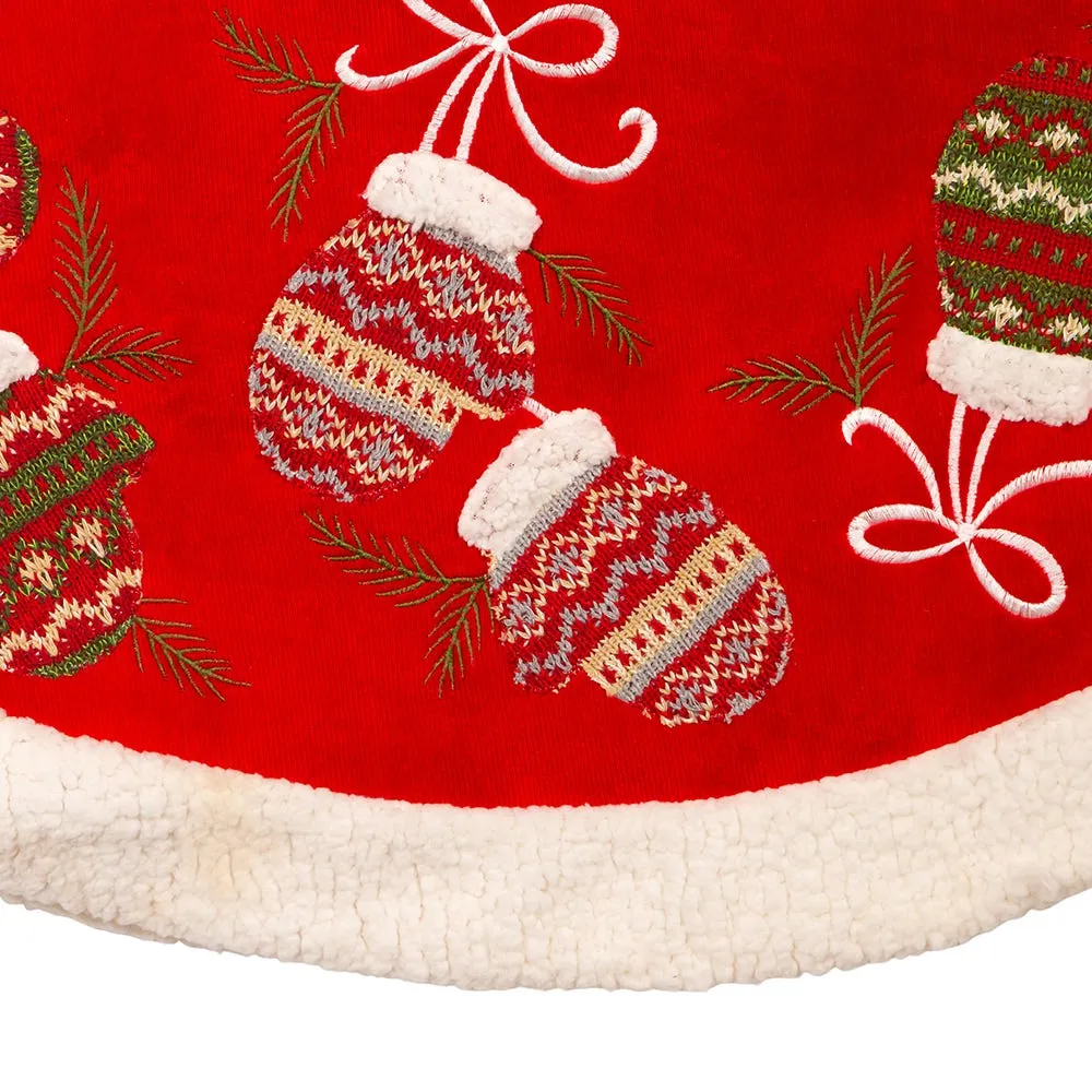 Kurt Adler 48-Inch Red Tree Skirt with Mitten Border