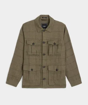 Linen Field Jacket in Olive Windowpane