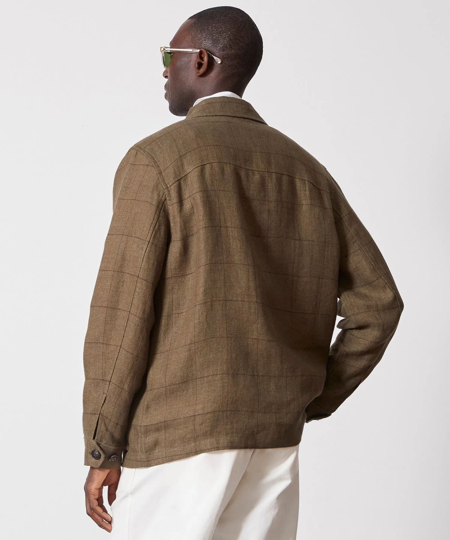 Linen Field Jacket in Olive Windowpane