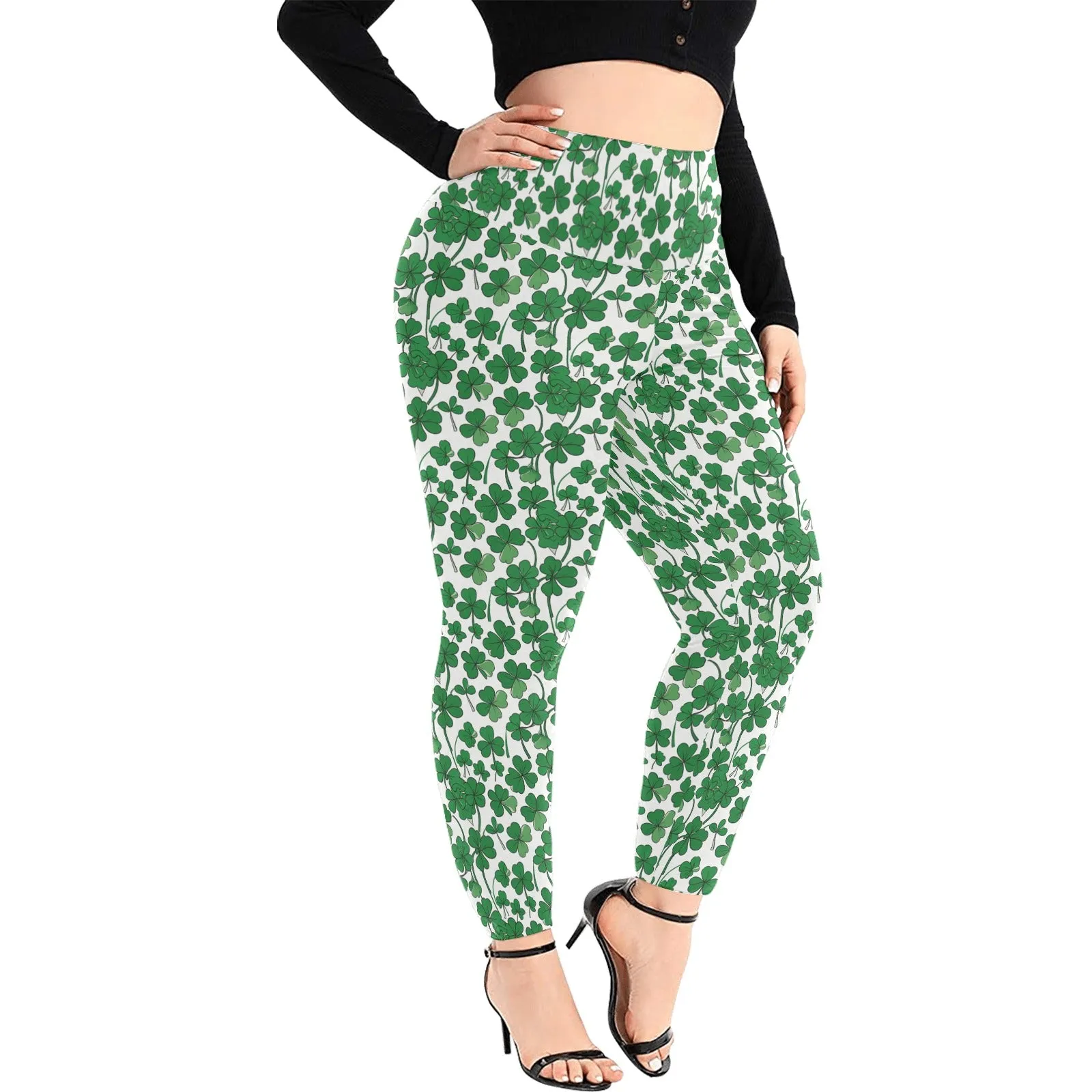 Little Clovers Women's Plus Size High Waited Leggings Women's High Waist Leggings(Plus Size)(ModelL45)