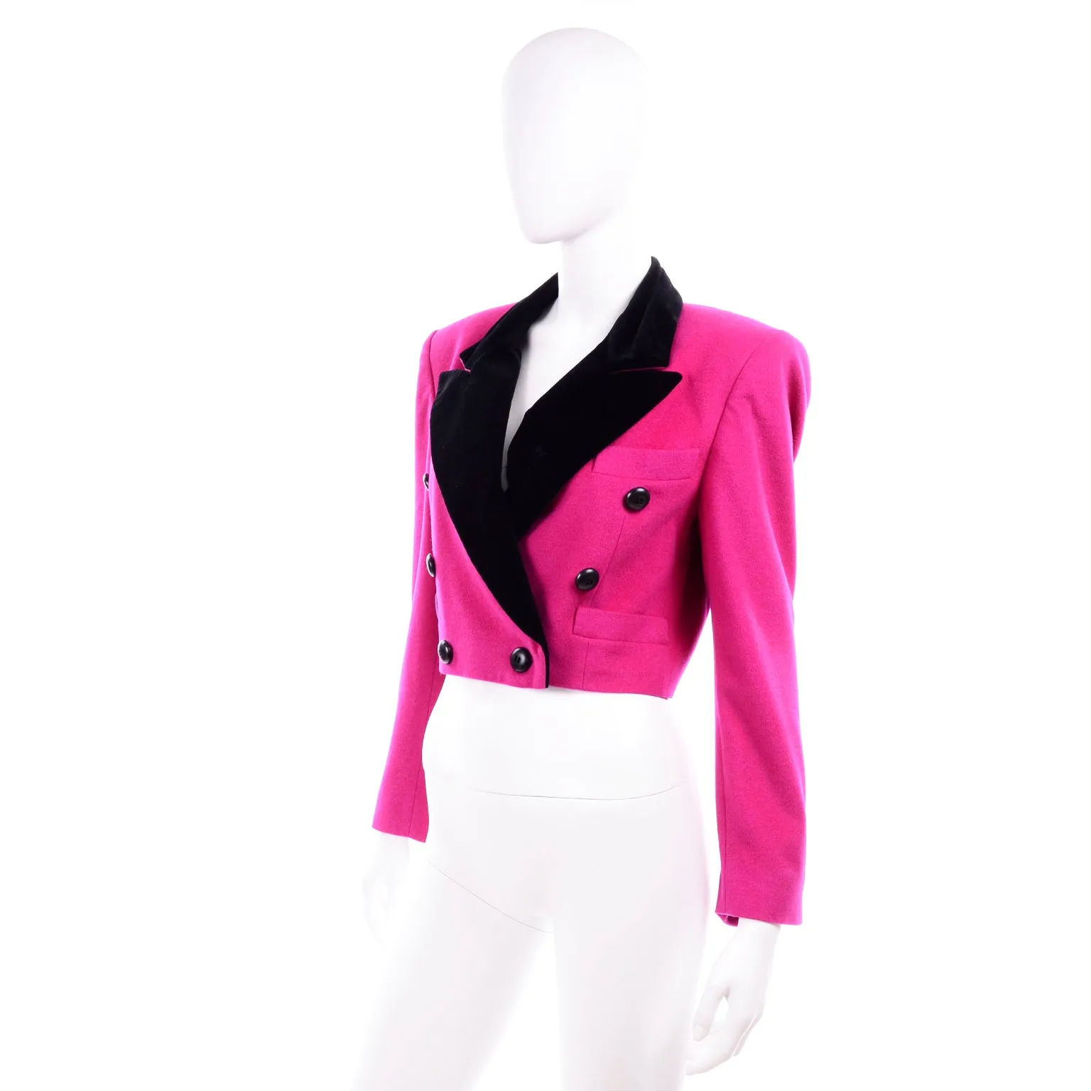 Margaretha Ley Escada Vintage Cropped Pink & Black 1980s Jacket