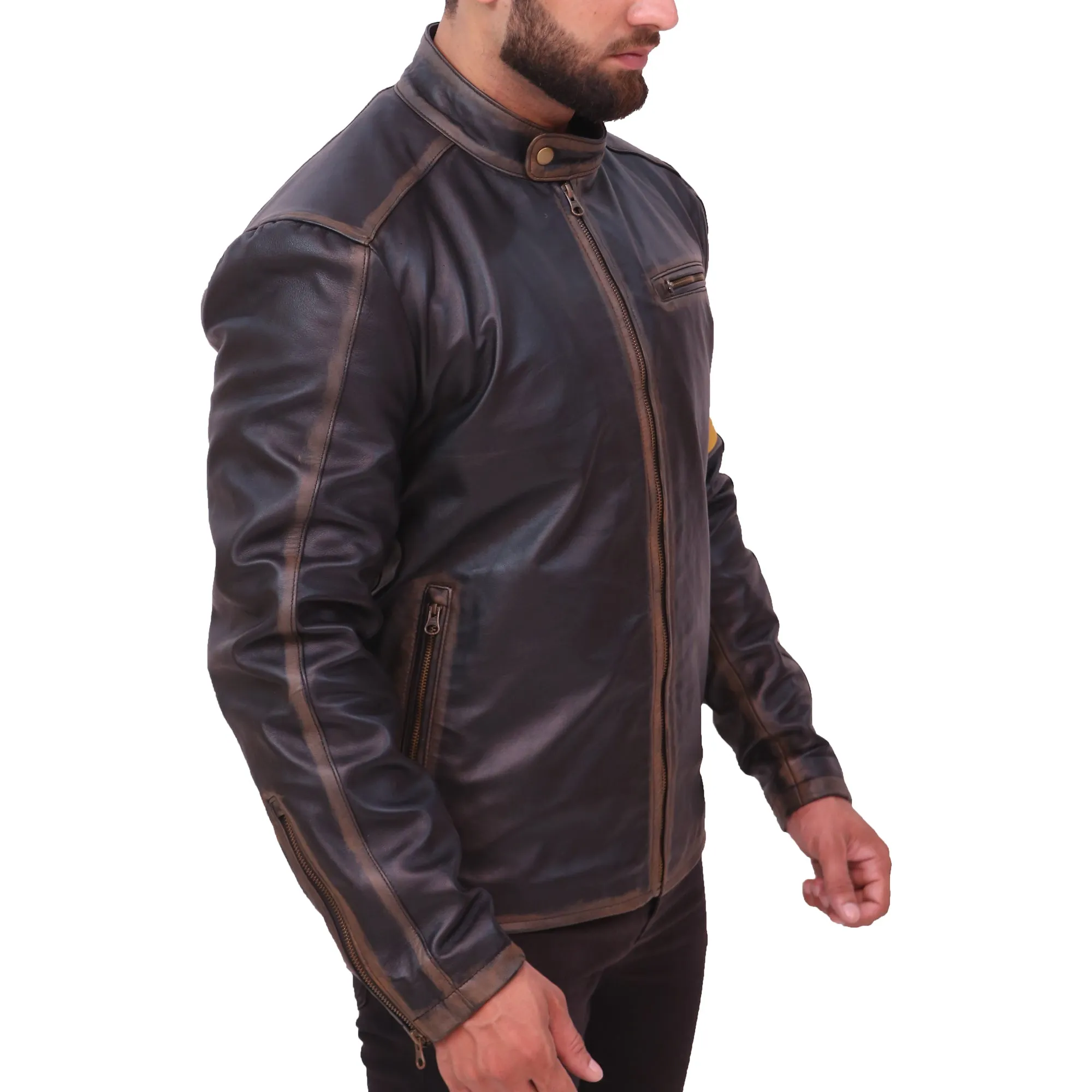 Men's Black Cafe Racer Leather Jacket