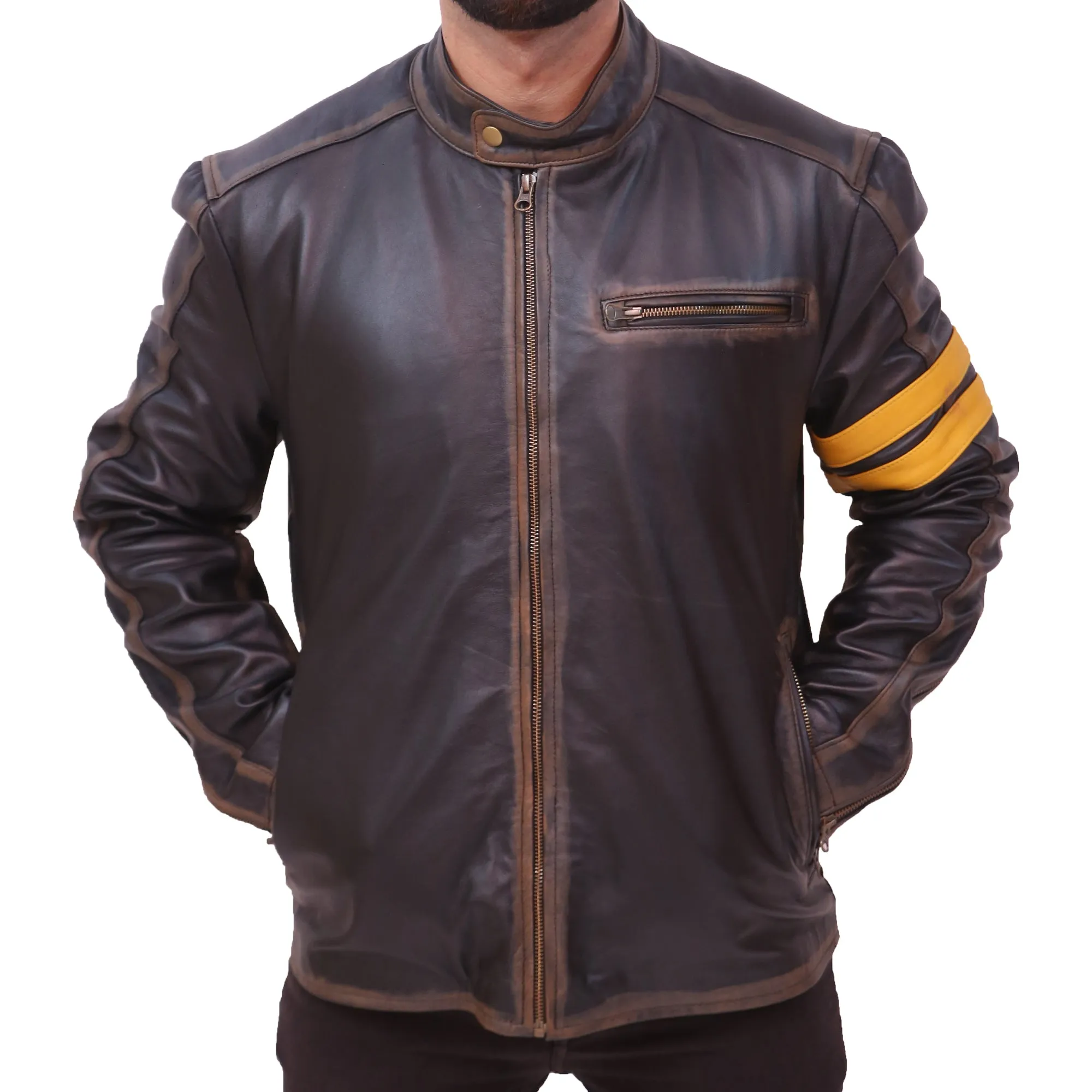 Men's Black Cafe Racer Leather Jacket