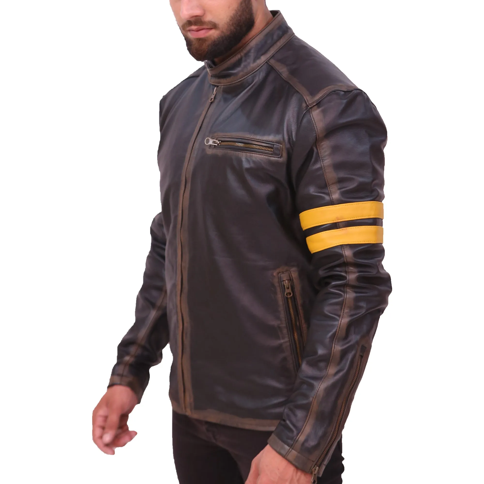 Men's Black Cafe Racer Leather Jacket