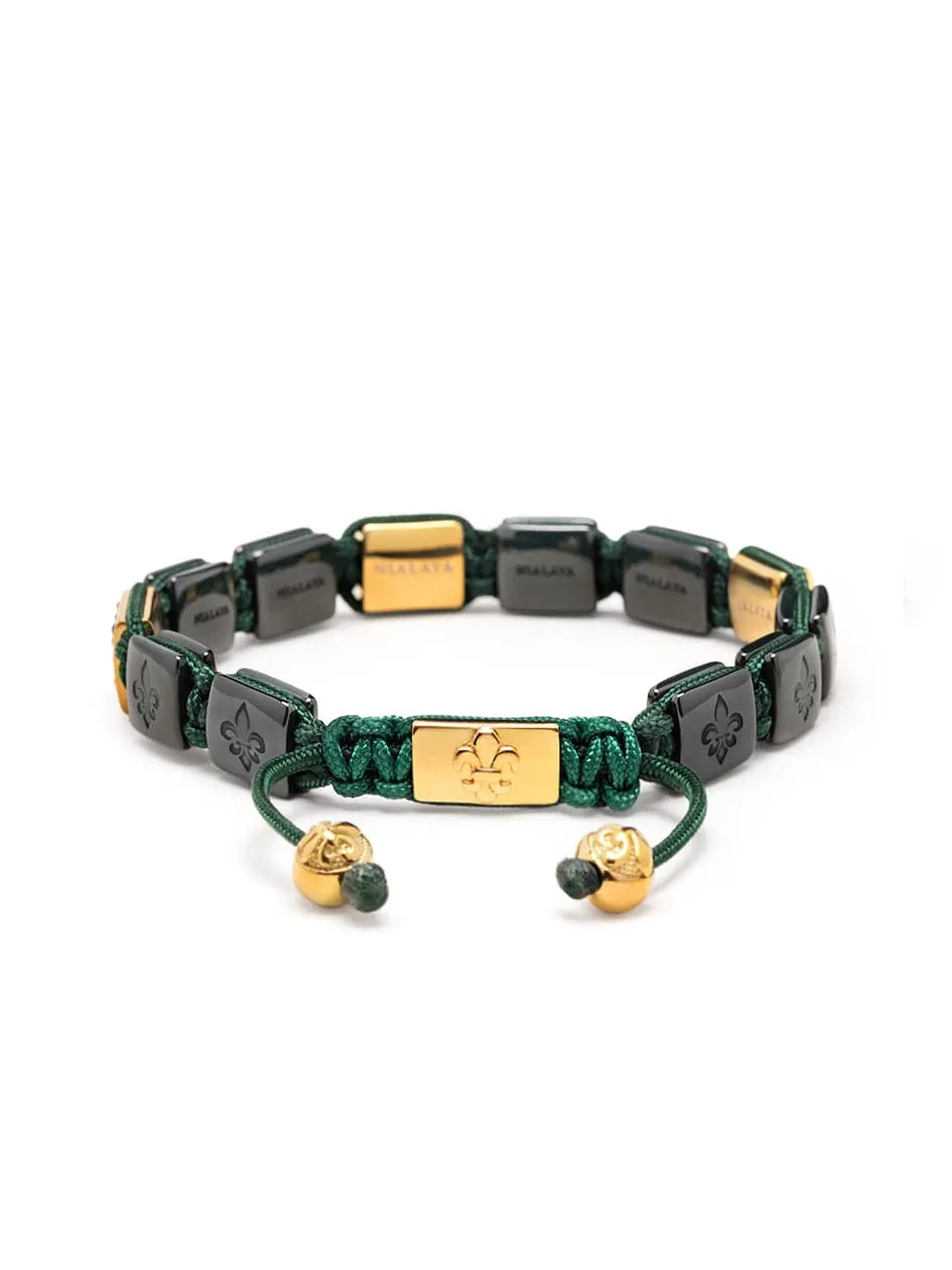 Men's Ceramic Flatbead Bracelet in Green and Gold