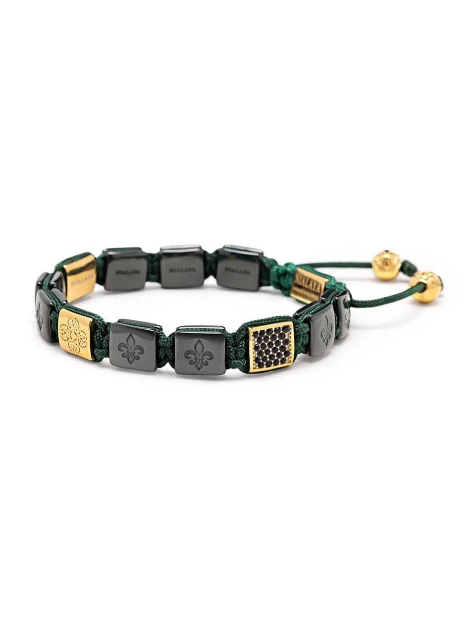 Men's Ceramic Flatbead Bracelet in Green and Gold