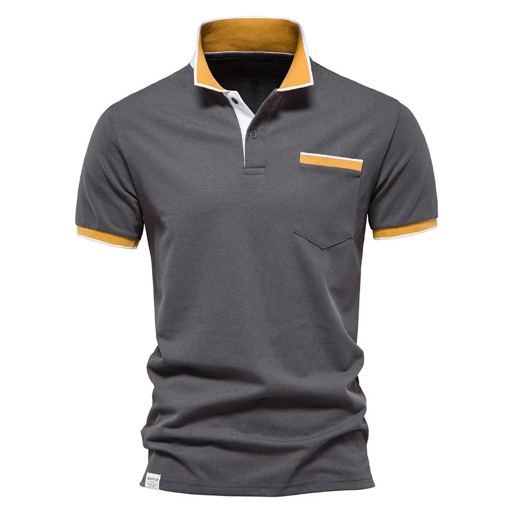 Men's Lapel Breathable Sports Stitching Polo Short Sleeves T Shirt