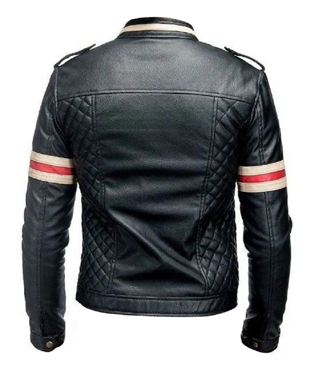 Men's Leather Jacket with Red and Beige Stripes