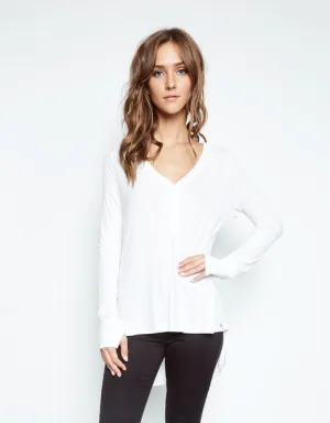 Michael Lauren Kobe V-Neck Henley w/Tail in White