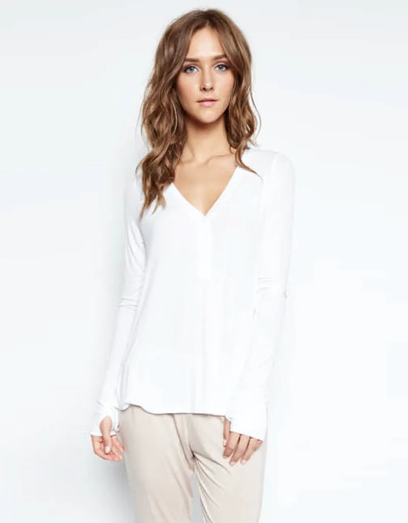 Michael Lauren Kobe V-Neck Henley w/Tail in White