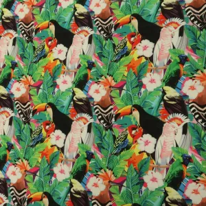 Multicolored Leaves Floral and Birds Printed Fabric