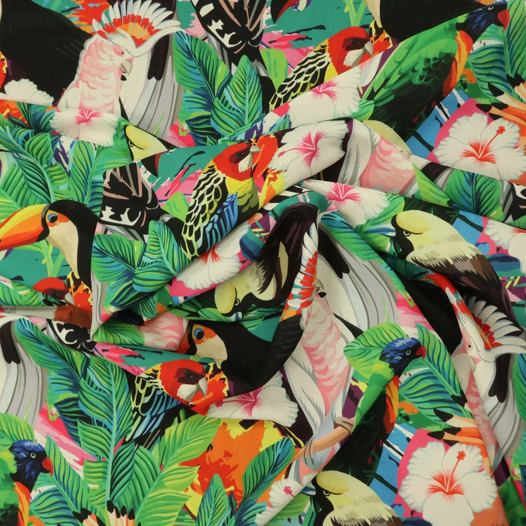 Multicolored Leaves Floral and Birds Printed Fabric