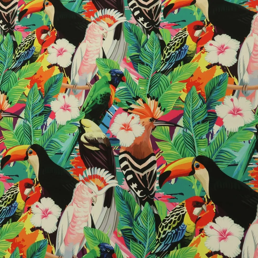 Multicolored Leaves Floral and Birds Printed Fabric