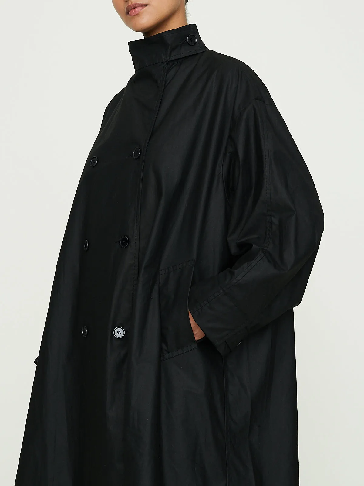 No. 65 Waxed Oversized Coat in Black