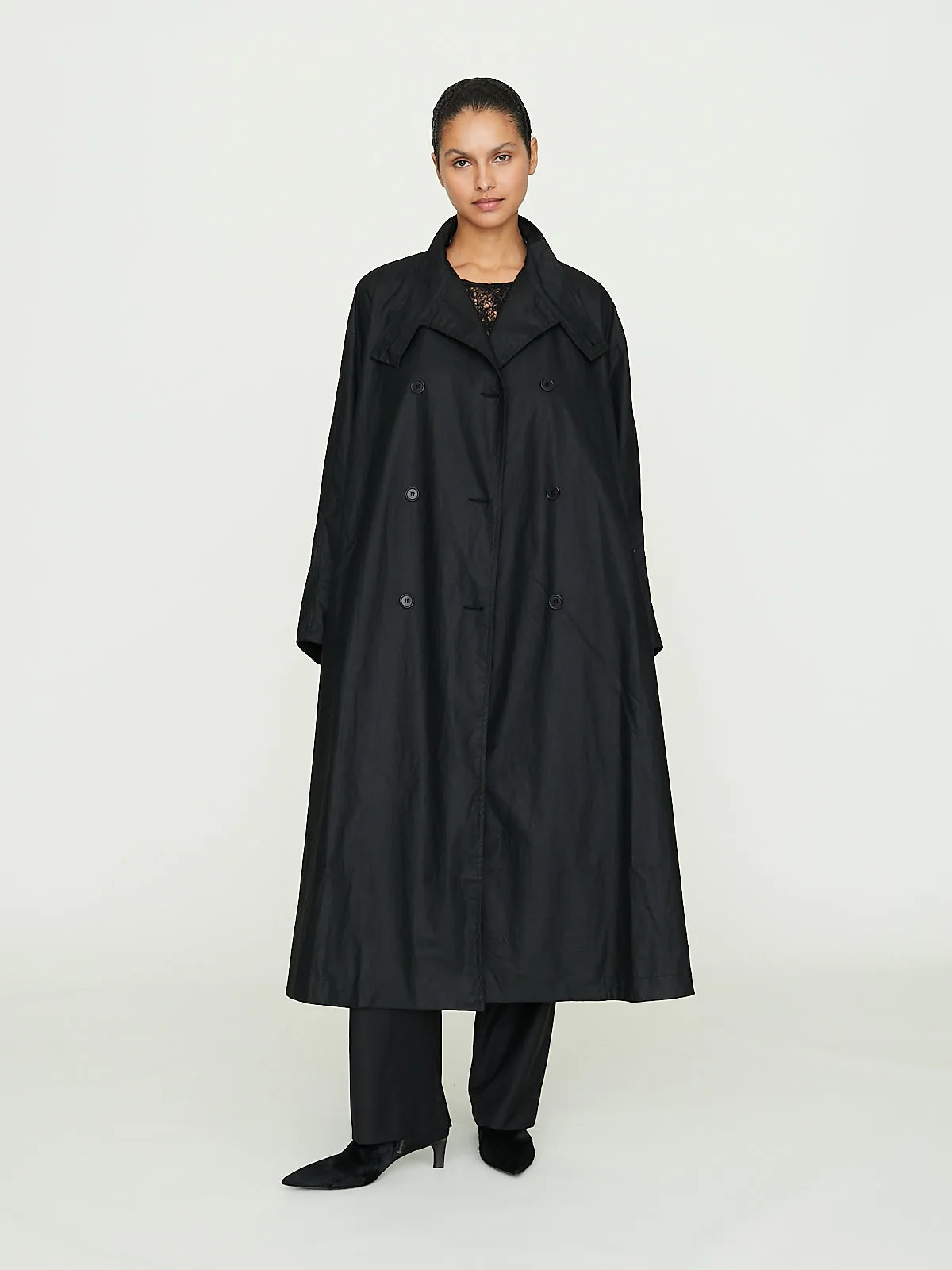 No. 65 Waxed Oversized Coat in Black