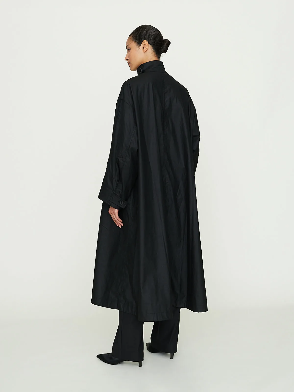 No. 65 Waxed Oversized Coat in Black