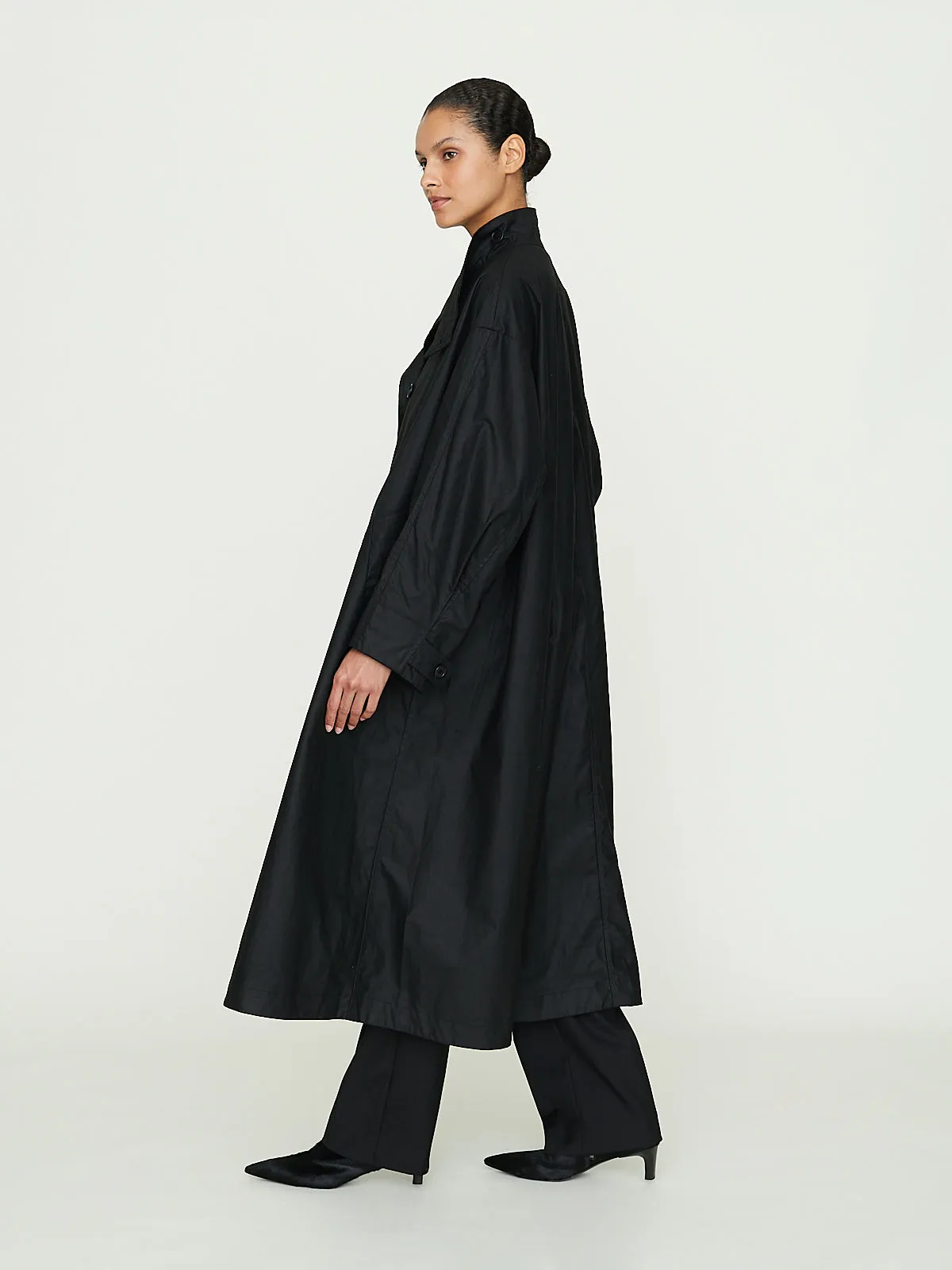 No. 65 Waxed Oversized Coat in Black