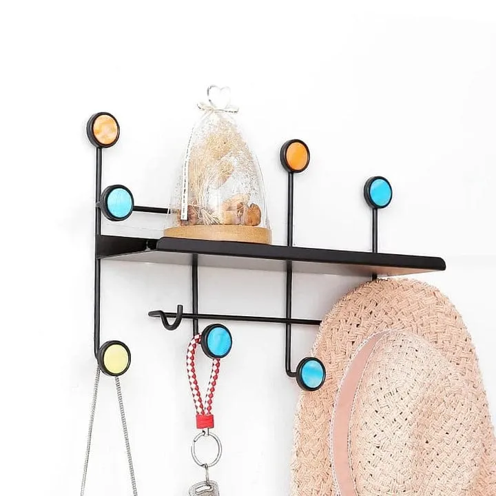 NORDIC STYLE WALL SHELF WITH HOOKS - RECTANGLE