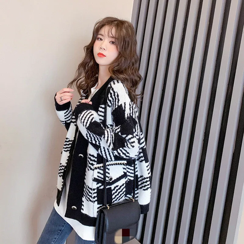 Off The Grid Checkered Knit Cardigan