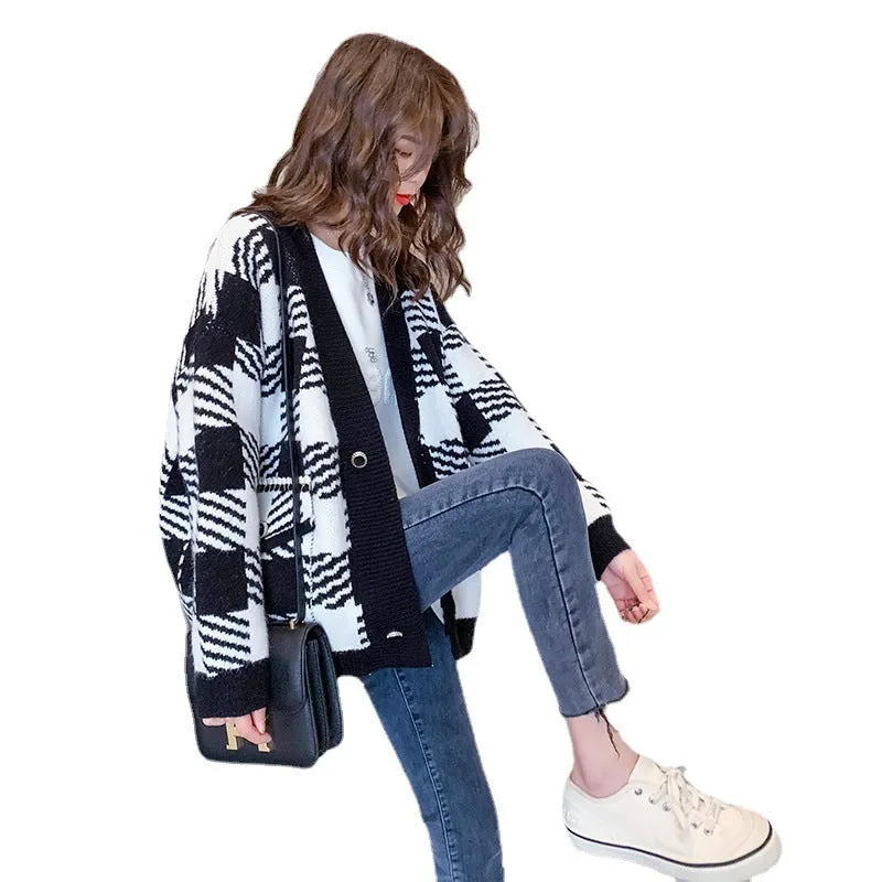 Off The Grid Checkered Knit Cardigan