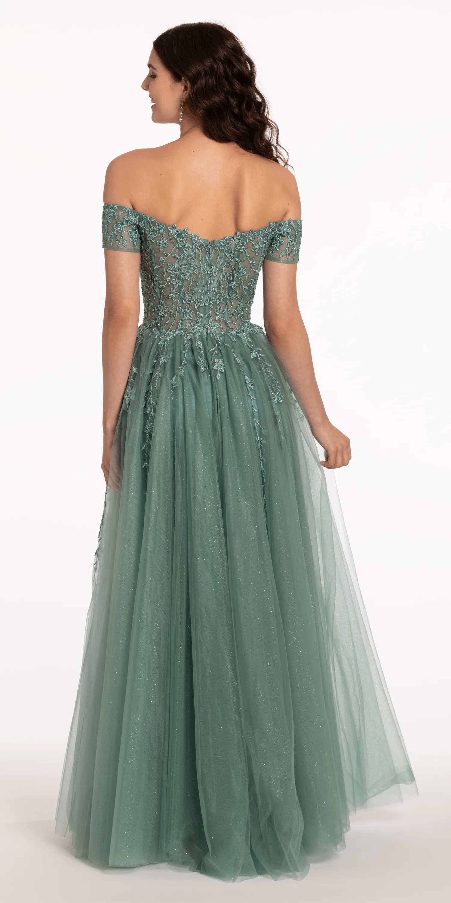 Off the Shoulder Embroidered Tulle Ballgown