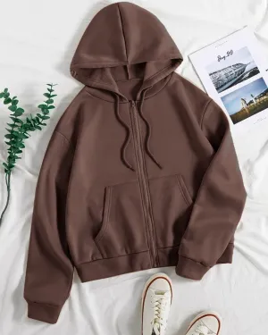 Oversized Style Fleece Warm Hoodie In Chocolate Brown