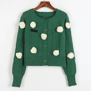 Patchwork Appliques Sweaters For Women Round Neck Long Sleeve Casual Slimming Knitting Sweater Female Fashion