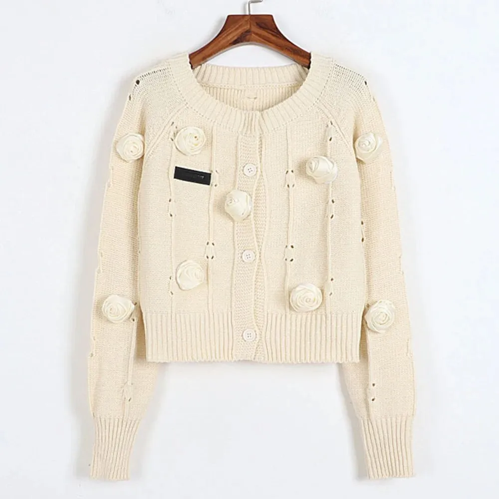 Patchwork Appliques Sweaters For Women Round Neck Long Sleeve Casual Slimming Knitting Sweater Female Fashion