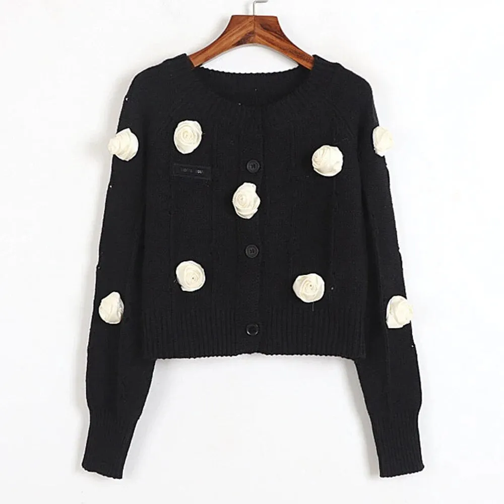 Patchwork Appliques Sweaters For Women Round Neck Long Sleeve Casual Slimming Knitting Sweater Female Fashion