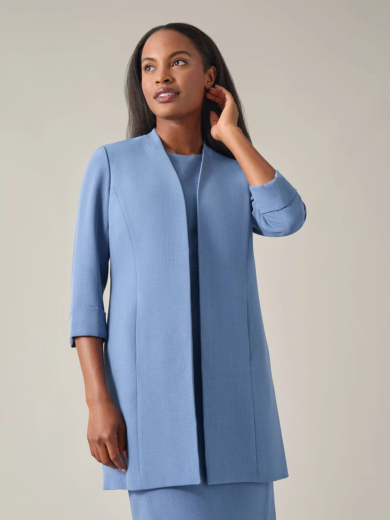 Petite Rolled-Sleeve Topper Coat, Iconic Stretch Crepe