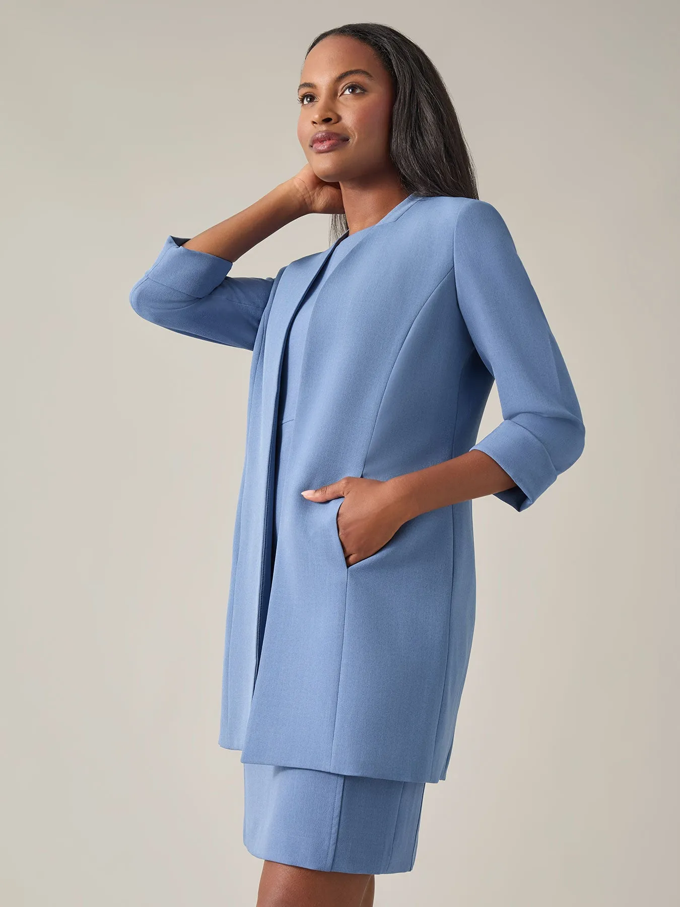 Petite Rolled-Sleeve Topper Coat, Iconic Stretch Crepe