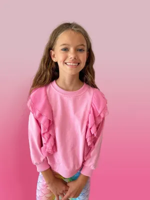 Pink Ruffle Sleeve Sweatshirt