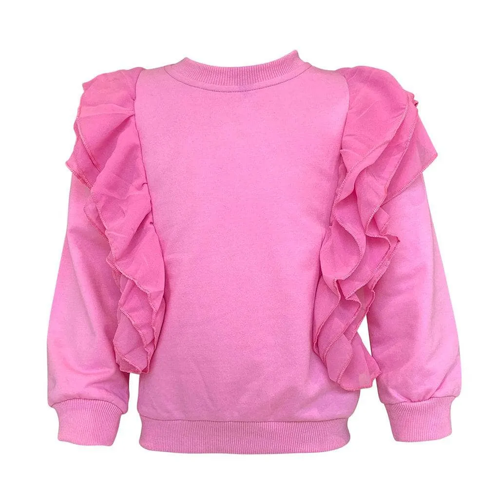 Pink Ruffle Sleeve Sweatshirt