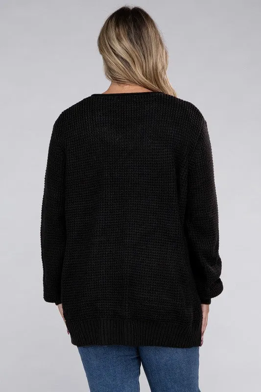 PLUS Low Gauge Waffle Open Cardigan Sweater