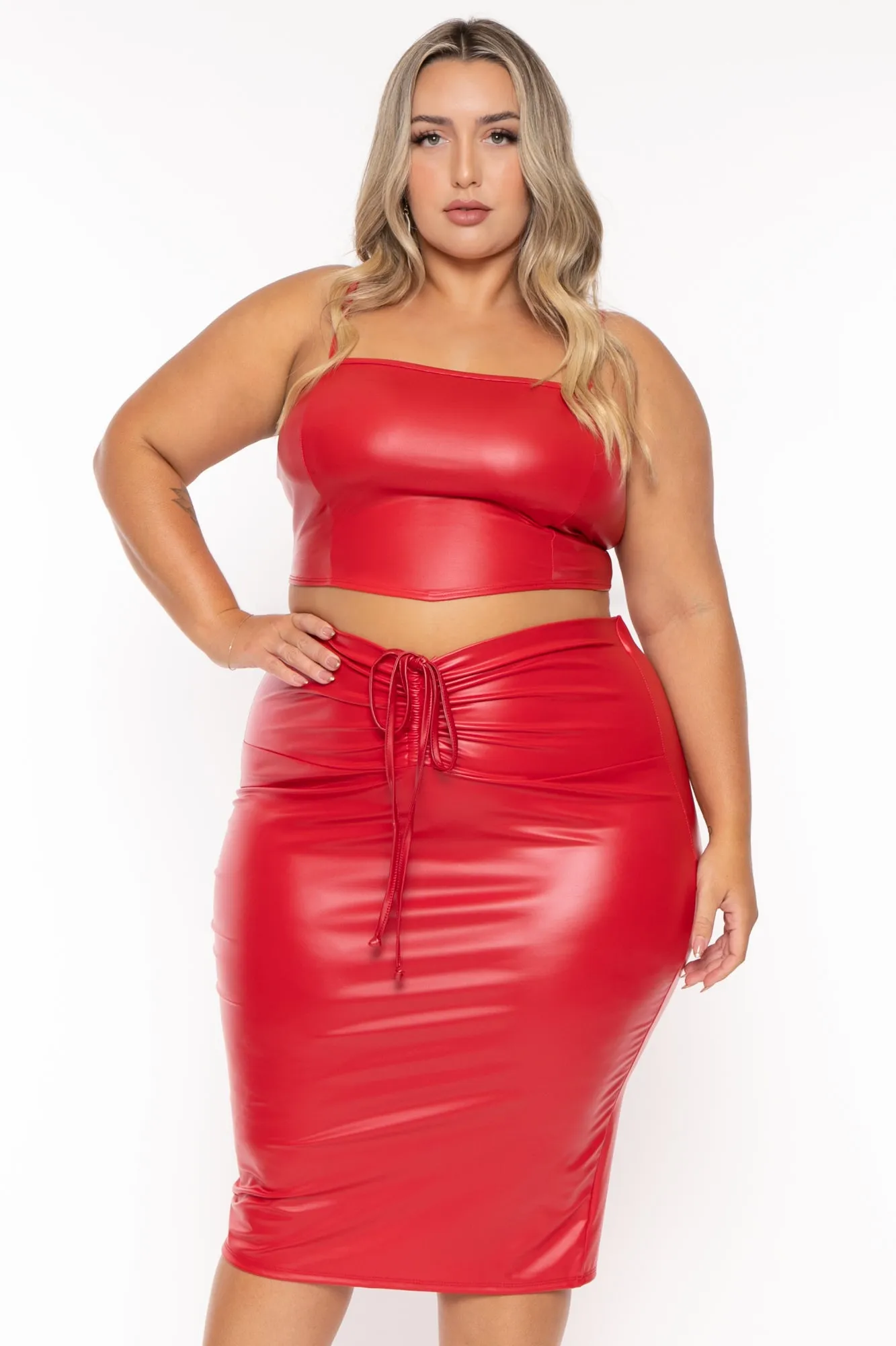 Plus Size Alisha Vegan Leather Matching Set  - Red