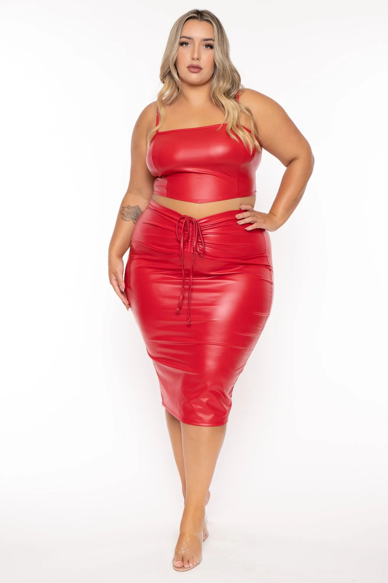 Plus Size Alisha Vegan Leather Matching Set  - Red