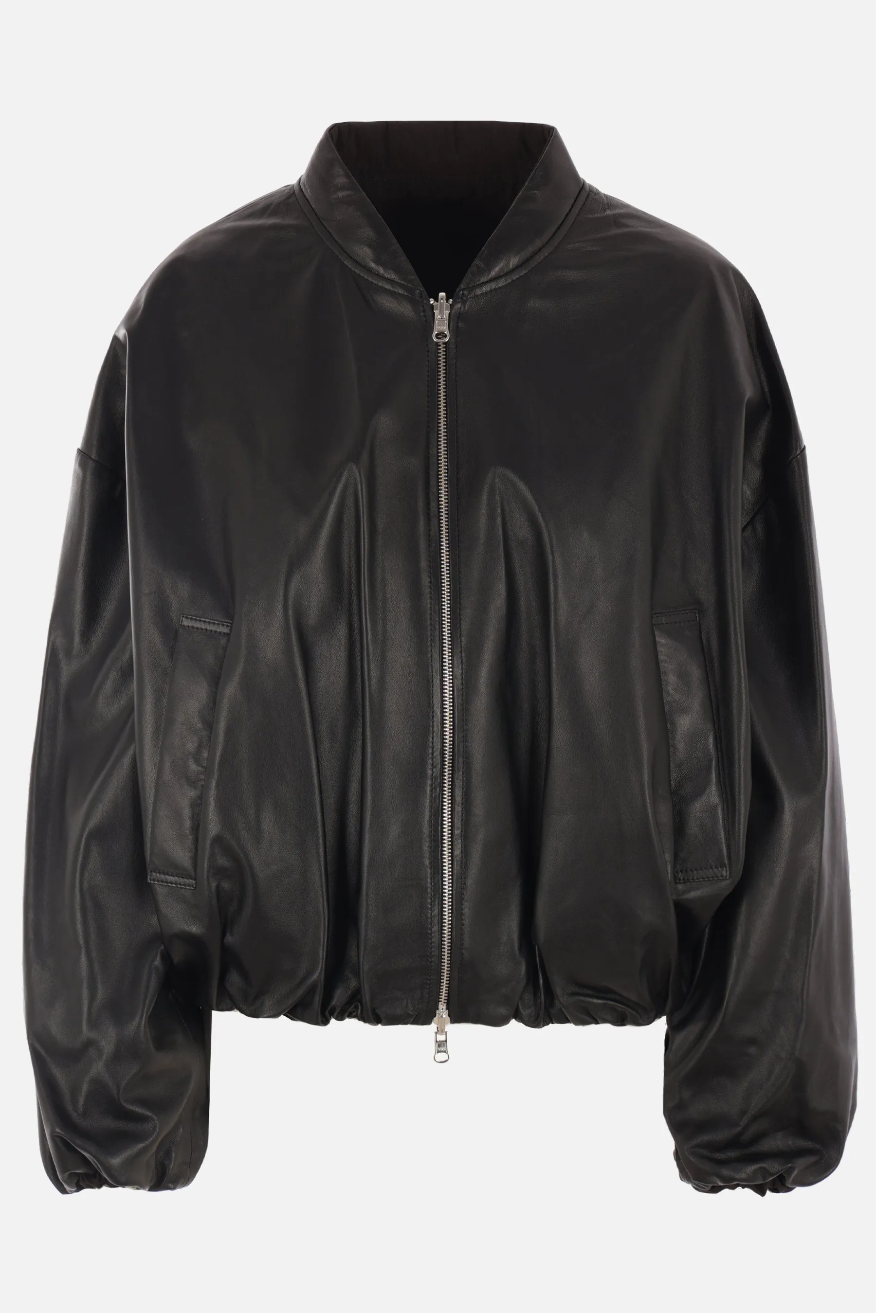 Reversible Leather Nylon Bomber Jacket