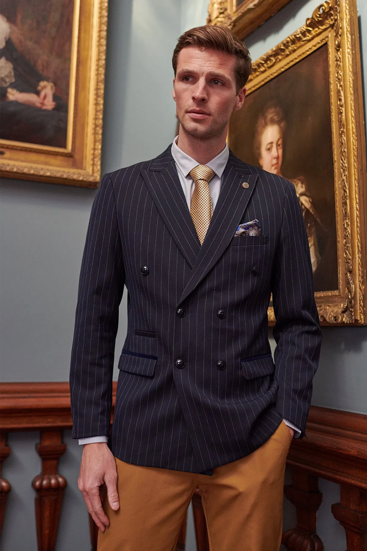 ROCCO - Navy Pinstripe Double Breasted Blazer