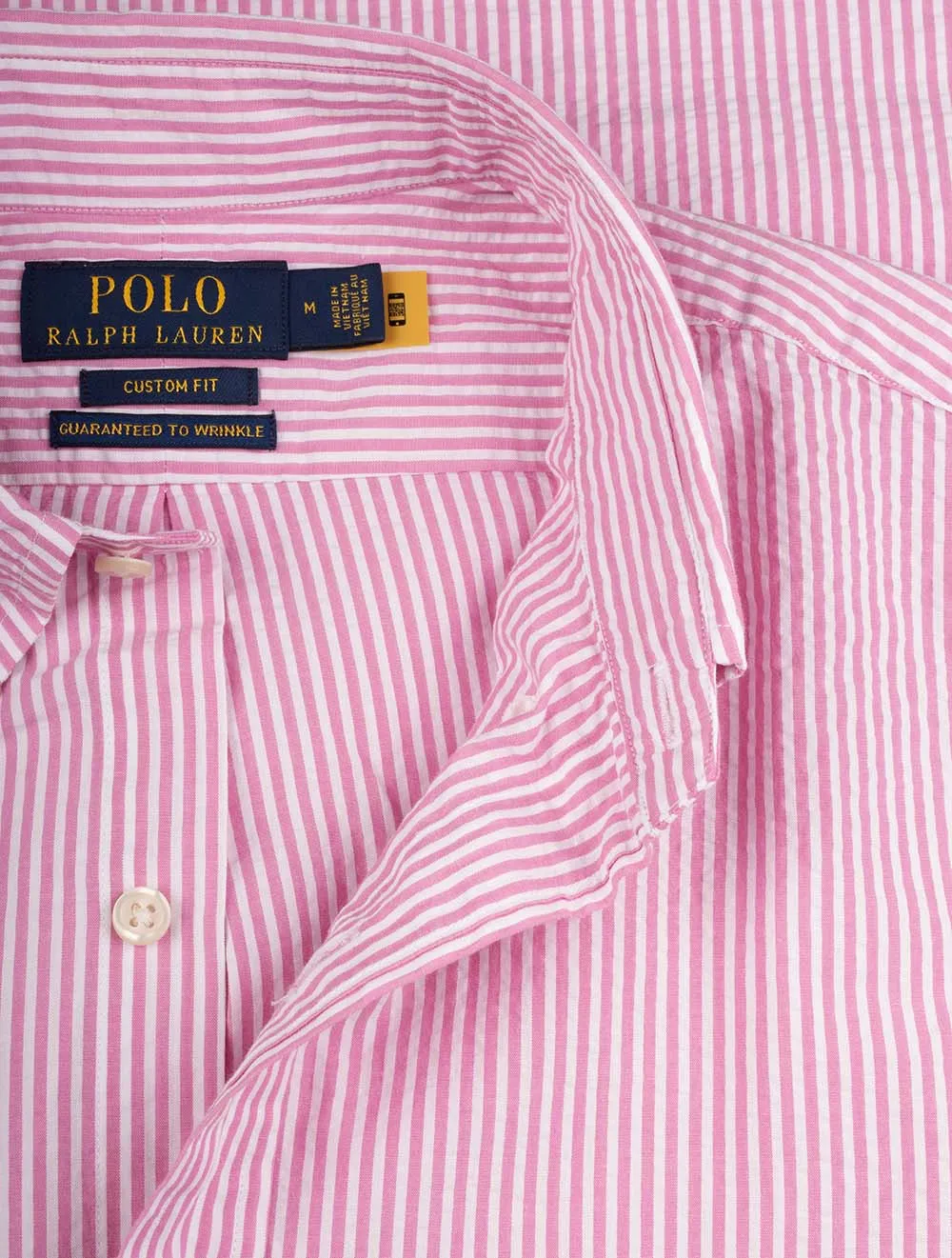 Seeksucker Shirt Sleeve Stripe Shirt Pink