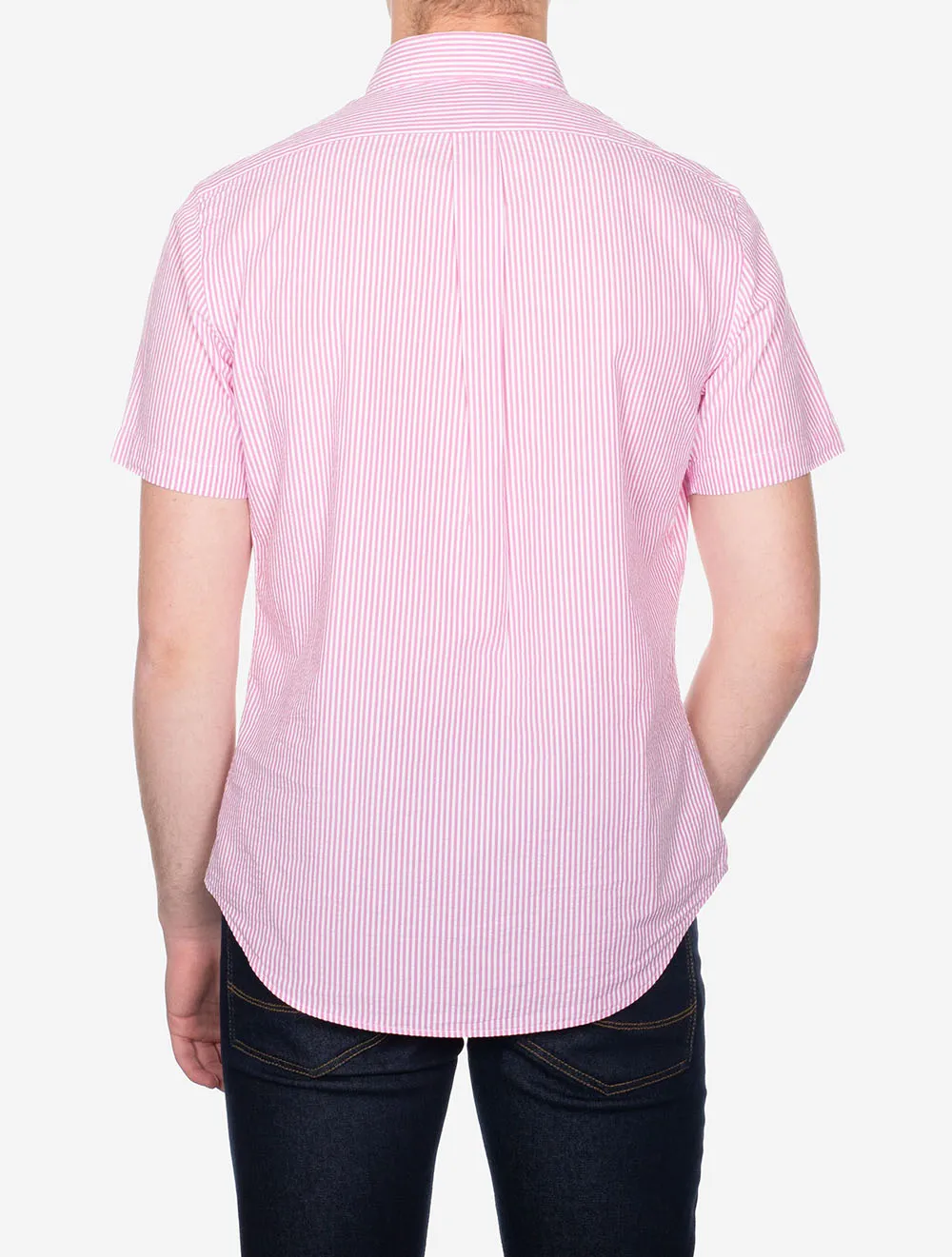 Seeksucker Shirt Sleeve Stripe Shirt Pink