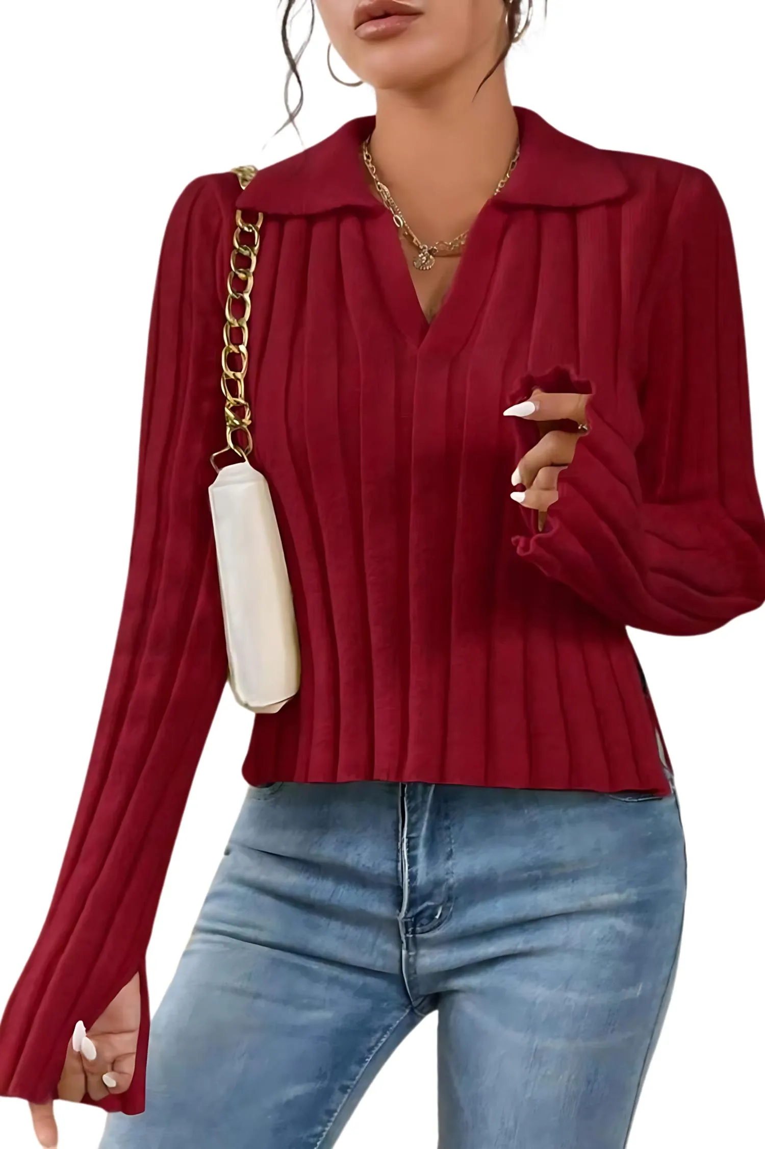 Solid Flared Sleeve Pullover - U-Modest