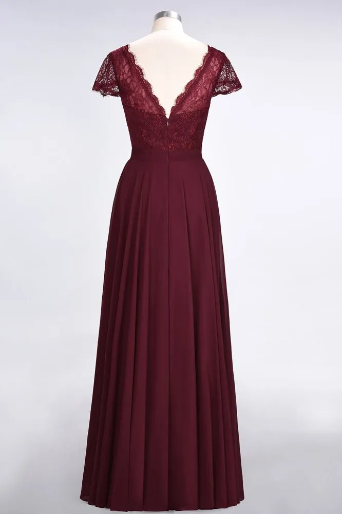 Stylish A-Line V-Neck Cap-Sleeves Floor-Length Bridesmaid Dress