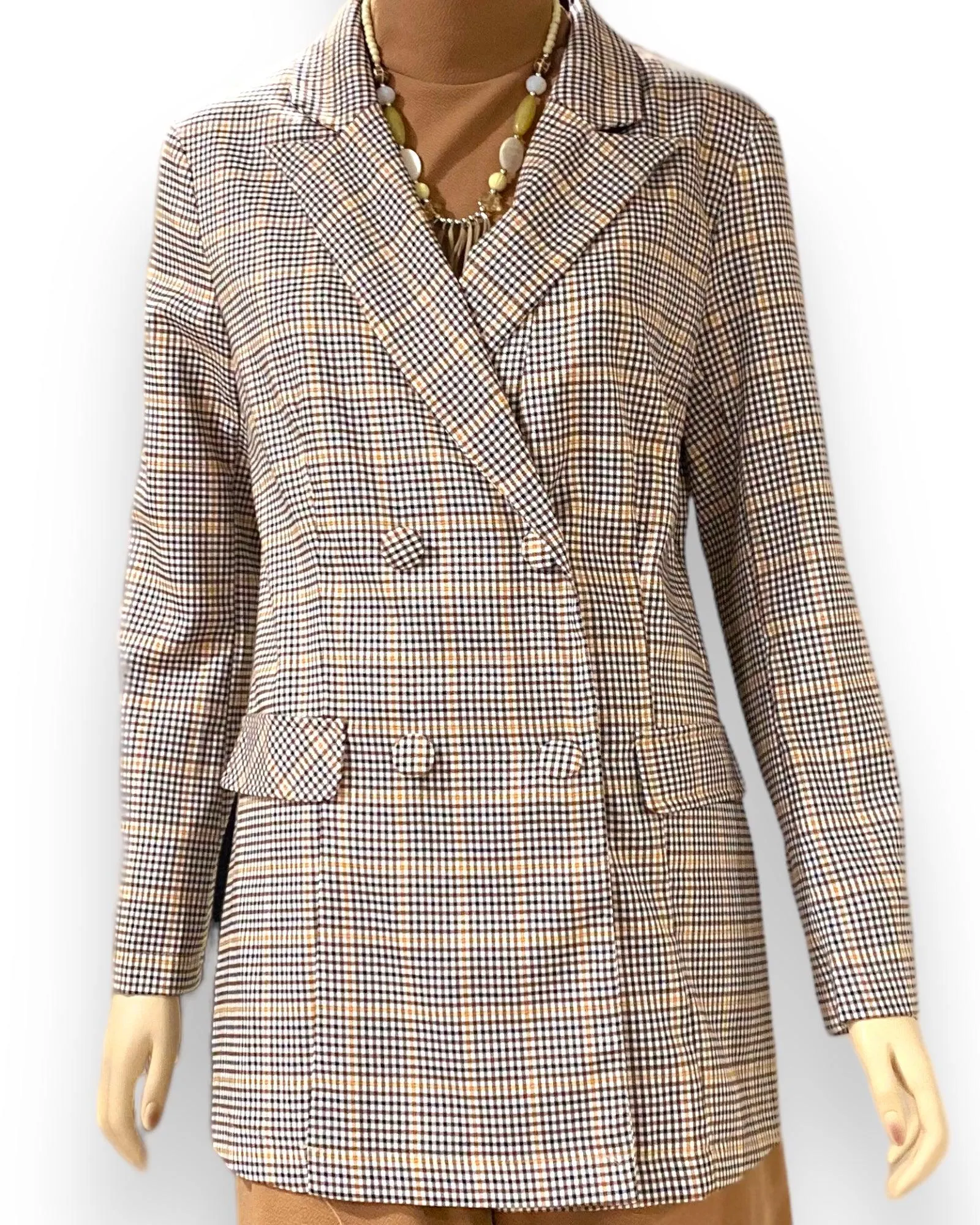 Stylish Double Breasted Plaid Blazer Jacket