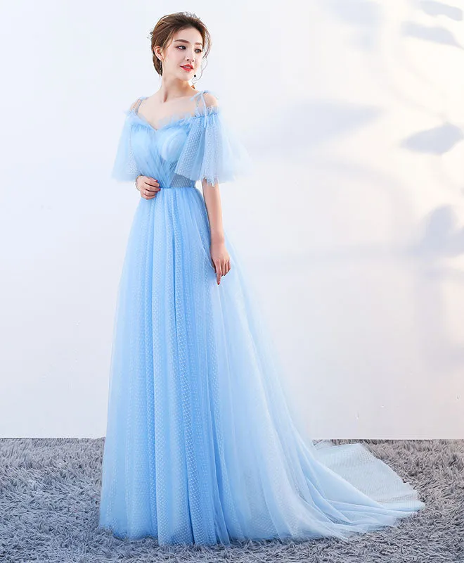 Stylish Sky Blue Tulle Long Prom Dress, Evening Dress